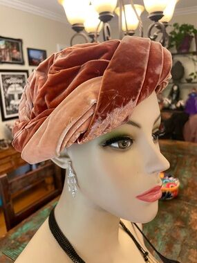 Vintage Kay & Guy Anderson Orange Velvet Hat Turban 50’s New York
